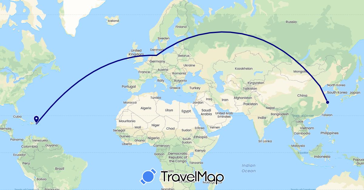 TravelMap itinerary: driving in China, Germany, Dominican Republic (Asia, Europe, North America)